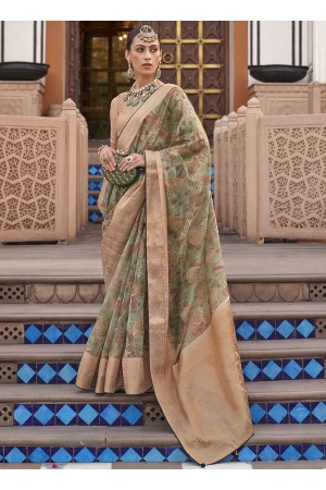 Green Organza Party Wear Digital Printed Saree RANGMANCH 802