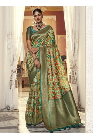 Green Silk Wedding Wear Digital Printed Saree THEKANCHI 6704