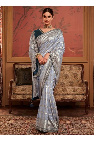 Grey Dola Silk Wedding Wear Embroidery Work Saree MAHARANI 185