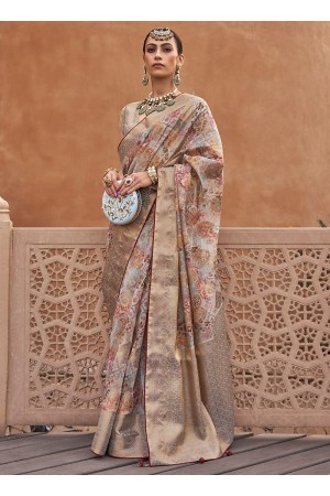 Grey Organza Party Wear Digital Printed Saree RANGMANCH 799