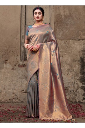 Grey Pure Silk Festival Wear Weaving Saree MAHALAXMI 434B