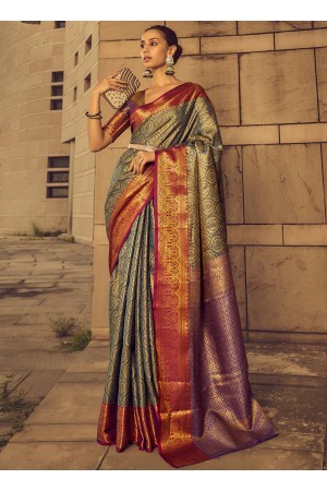 Grey Silk Tradional Wear Weaving Saree AVZEESILK 1201