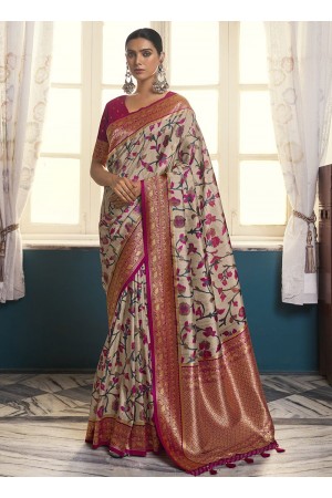 Grey Silk Wedding Wear Digital Printed Saree THEKANCHI 6708