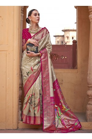 Light Beige Silk Party Wear Weaving Saree SUKANYA 857