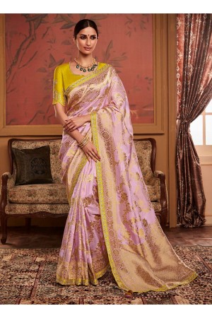 Light Pink Dola Silk Wedding Wear Embroidery Work Saree MAHARANI 190