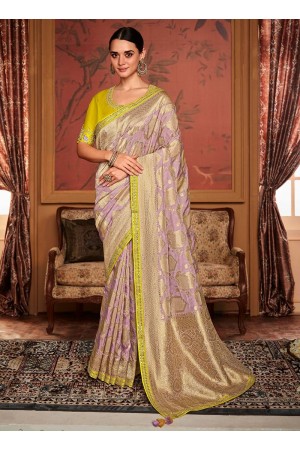 Lilac Dola Silk Wedding Wear Embroidery Work Saree MAHARANI 192