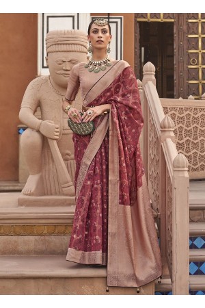 Maroon Organza Party Wear Digital Printed Saree RANGMANCH 795