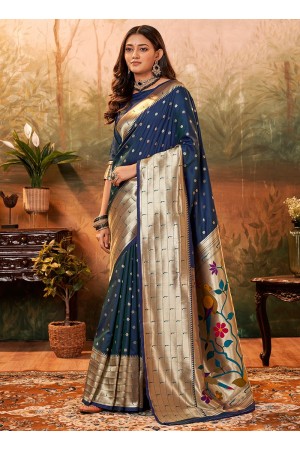NAvy Blue Pure Silk Festival Wear Paithani Saree pavitrapaithanisilk 86002