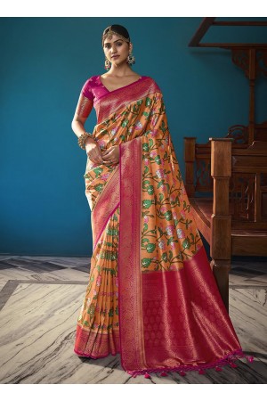 Orange Silk Wedding Wear Digital Printed Saree THEKANCHI 6707