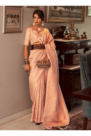 Peach Satin Silk Party Wear Kanchivaram Saree SAMBHAVISILK 152006