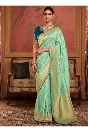 Pista Green Dola Silk Wedding Wear Embroidery Work Saree MAHARANI 182