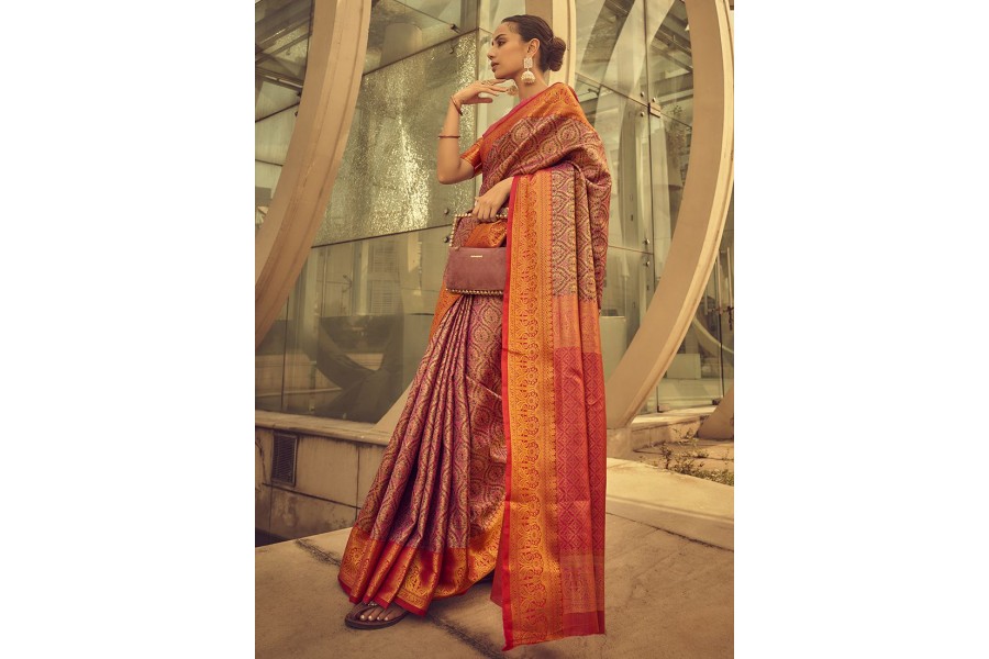 Women purple silk weaving wedding wear saree main image 0