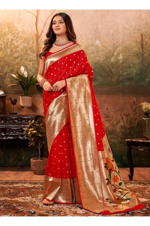 Red Pure Silk Festival Wear Paithani Saree pavitrapaithanisilk 86006