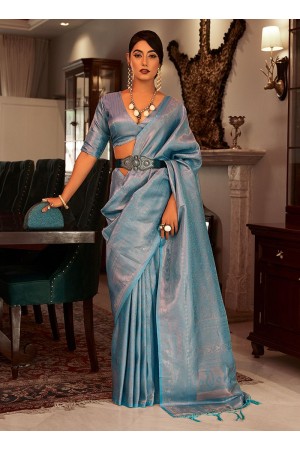 Sky Blue Satin Silk Party Wear Kanchivaram Saree SAMBHAVISILK 152002