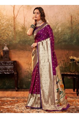 Wine Pure Silk Festival Wear Paithani Saree pavitrapaithanisilk 86005