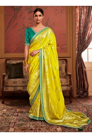 Yellow Dola Silk Wedding Wear Embroidery Work Saree MAHARANI 183