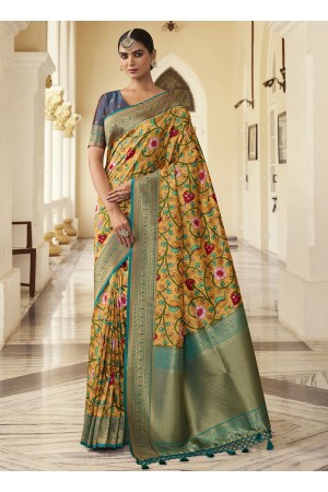 Yellow Silk Wedding Wear Digital Printed Saree THEKANCHI 6701