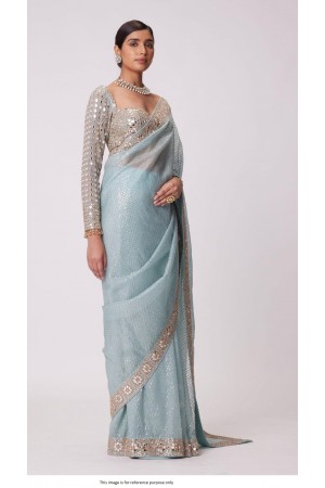 Bollywood Model Faux georgette mirror Light blue saree