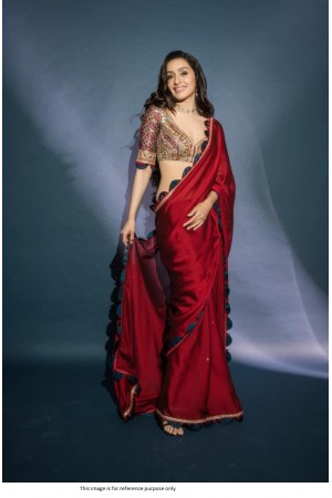 Bollywood Shraddha Kapoor inspired rangoli saree in red color