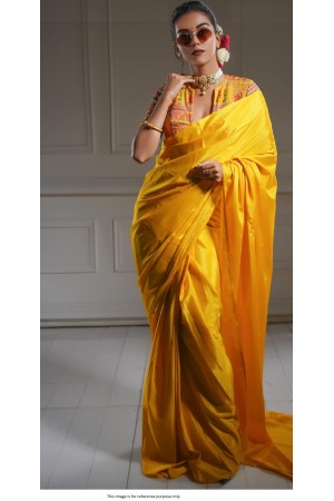 Bollywood Model Yellow satin haldi saree