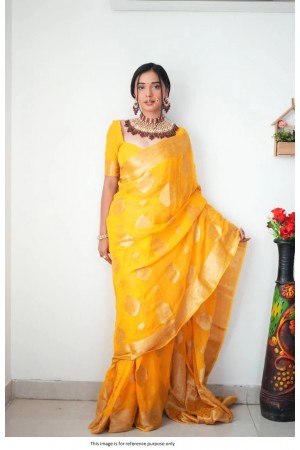 Bollywood Model Yellow cotton silk ready to wear saree