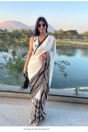 Bollywood Model Satin silk saree in white color