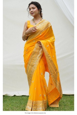 Bollywood Sabyasachi inspired yellow georgette wedding saree