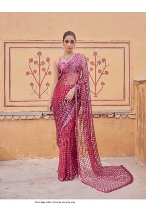 Bollywood Model Net sequins saree in Fuchsia color