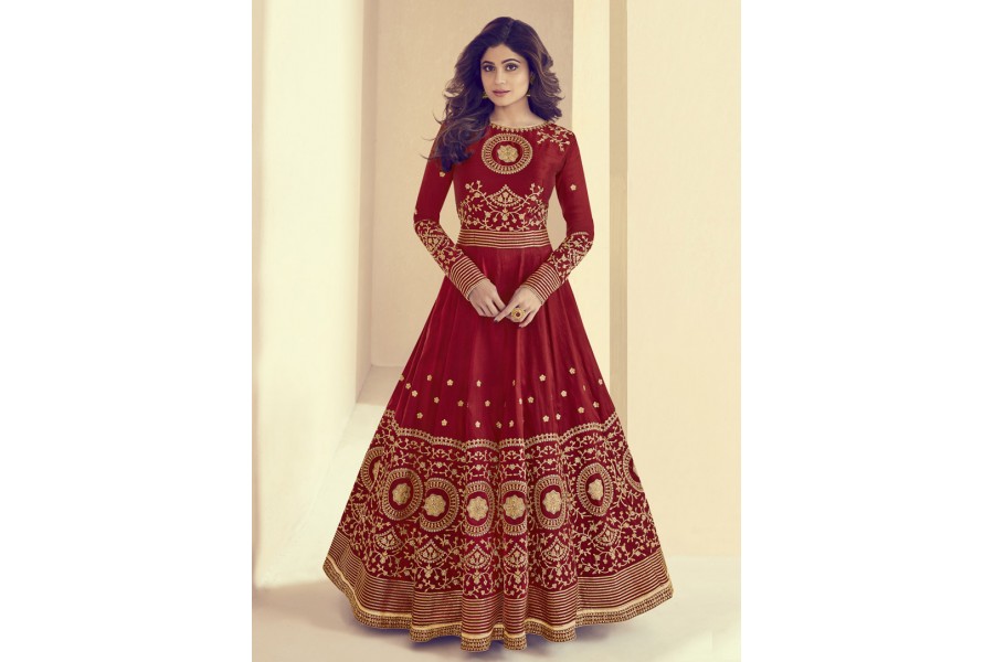 Plum Purple Belt Style Anarkali Featuring Shamita Shetty main image 1