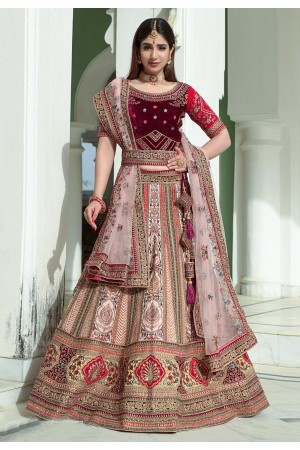 Beige velvet embroidered bridal lehenga choli 1067