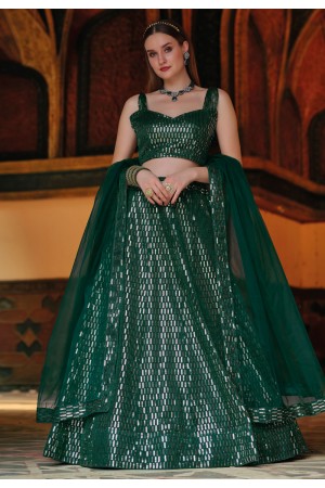 Green net a line lehenga choli 2039