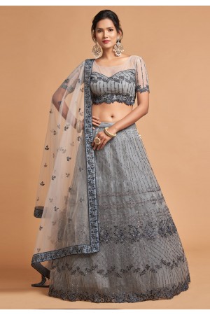 Grey soft net circular lehenga choli 7312