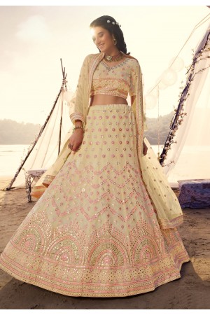 Light yellow organza circular wedding lehenga choli 5510