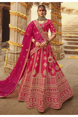 Magenta silk embroidered bridal lehenga choli 912B