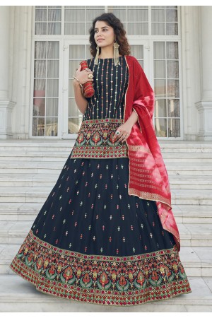 Navy blue chinon chiffon long choli lehenga 1952