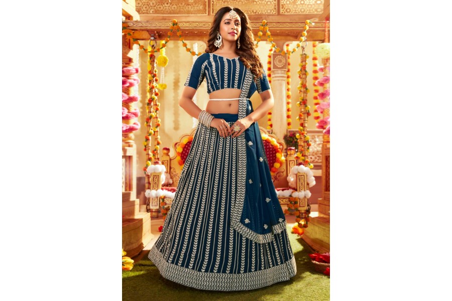 FAUX GEORGETTE BLUE LEHENGA CHOLI