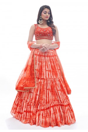 Orange jacquard circular lehenga choli 1011