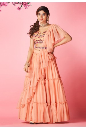 Peach chiffon frilled lehenga choli 8001