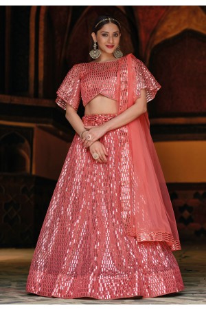 Pink net a line lehenga choli 2040