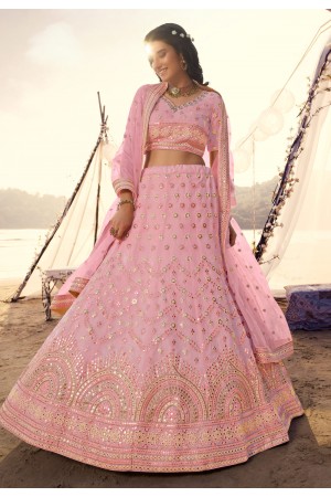 Pink organza circular party wear lehenga choli 5509