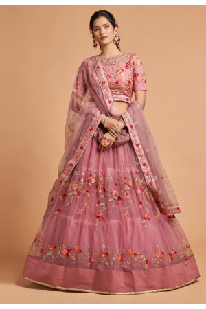 Pink soft net circular lehenga choli 7309