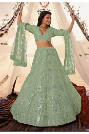 Pista green organza circular wedding lehenga choli 5512