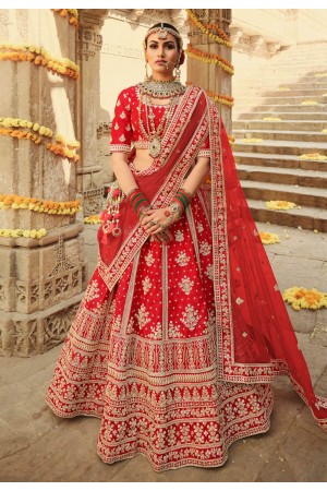 Red silk embroidered bridal lehenga choli 912A