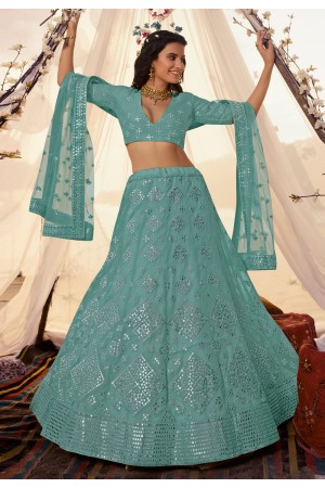 Sea green organza circular wedding lehenga choli 5514