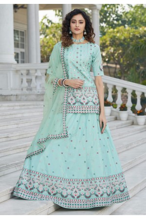 Sky blue chinon chiffon indo western lehenga choli 1955