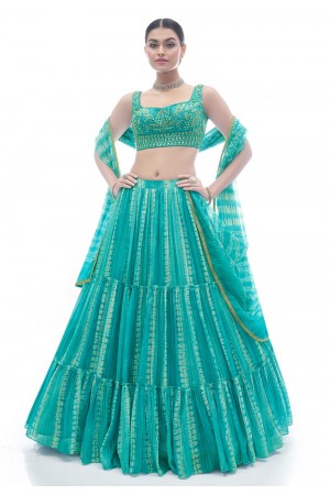 Turquoise jacquard circular lehenga choli 1026