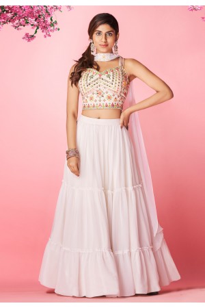 White georgette frilled lehenga choli 8007