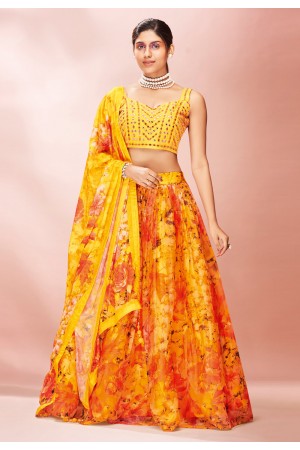 Yellow organza floral lehenga choli 13003