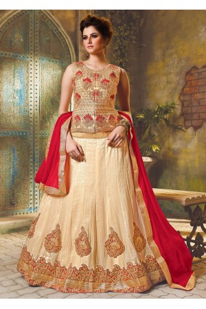 Beige Satin Embroidered Festive Lehenga choli 10465