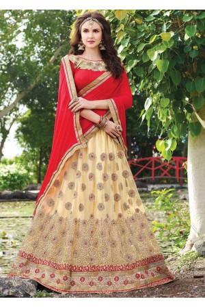 Beige net Embroidered Festive Lehenga choli 10449